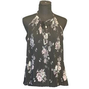 Maurices Dark Floral Print Pleated Front Tie Front Halter Top Size M